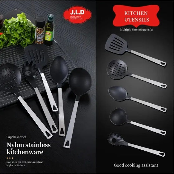 Premium 5-Piece Kitchen Utensil Set – Stainless Steel Handle, Heat Resistant & Non-Stick Safe
