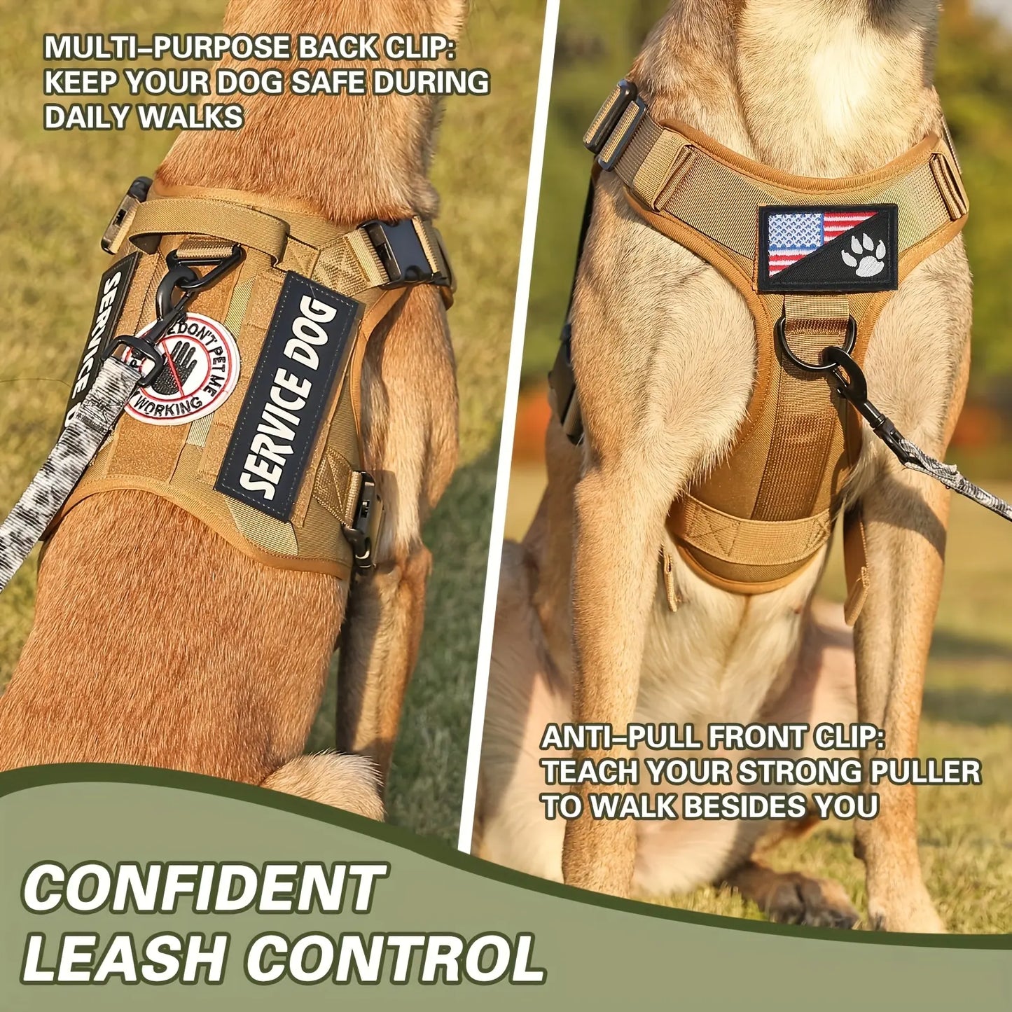 Tactical Service Dog Harness Vest – Adjustable Reflective K9 Harness with Metal Buckle for Training & Hiking