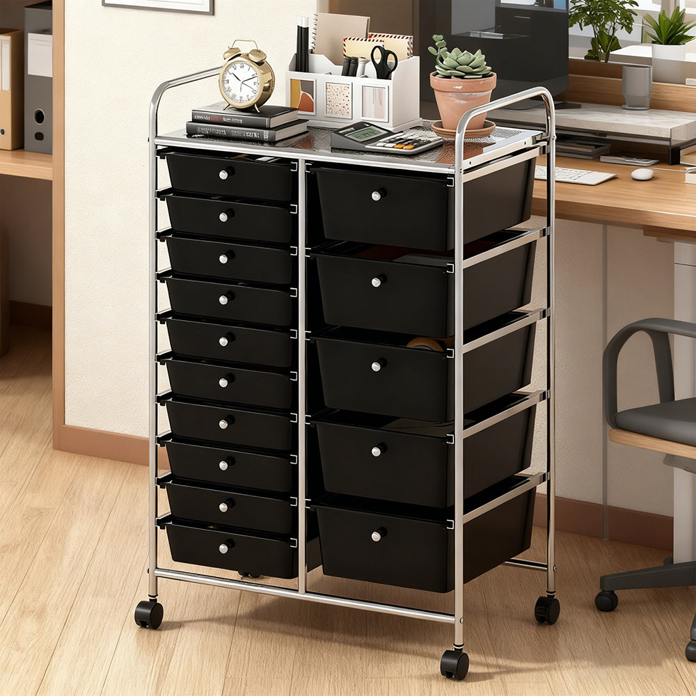 15-Drawer Rolling Storage Cart – Metal Frame Organizer Trolley