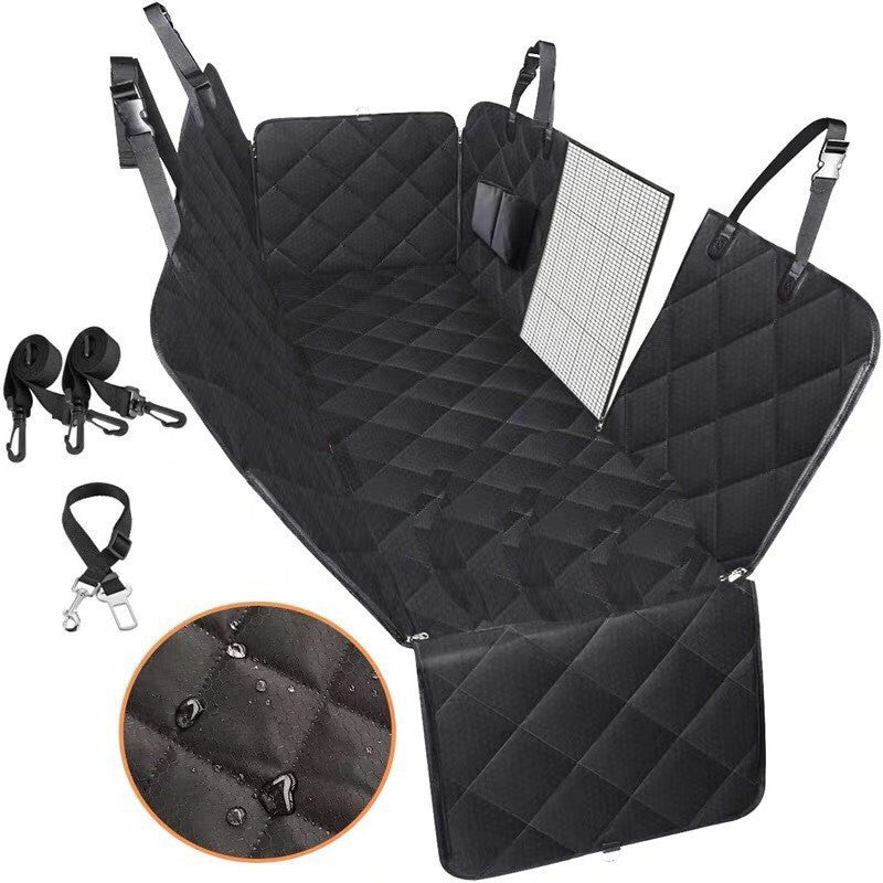 Dog Car Seat Cover & Pet Hammock – Rear Seat Protector with Mesh Window, Zipper & Storage Pocket for Travel