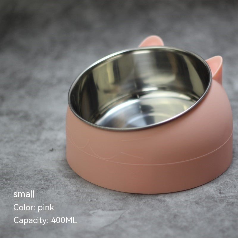 Stainless Steel Elevated Double Dog Bowl – Cervical Protection, Slanted Design for Food & Water
