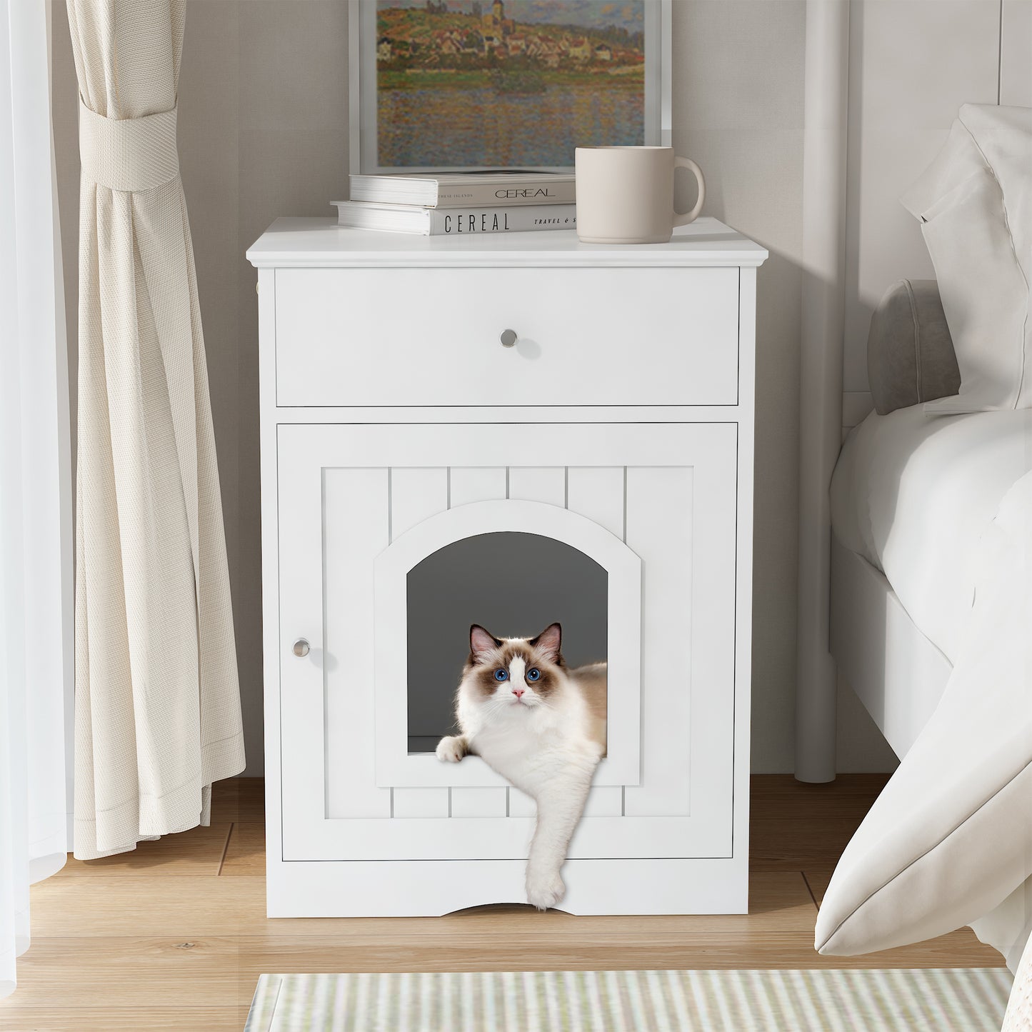 Wooden Litter Box Enclosure with Drawers | Pet House Furniture
