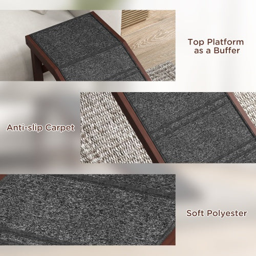 PawHut Dog Ramp for Bed & Sofa – Non-Slip Carpet Pet Ramp with Top Platform, 74 x 16 x 25 in, Brown