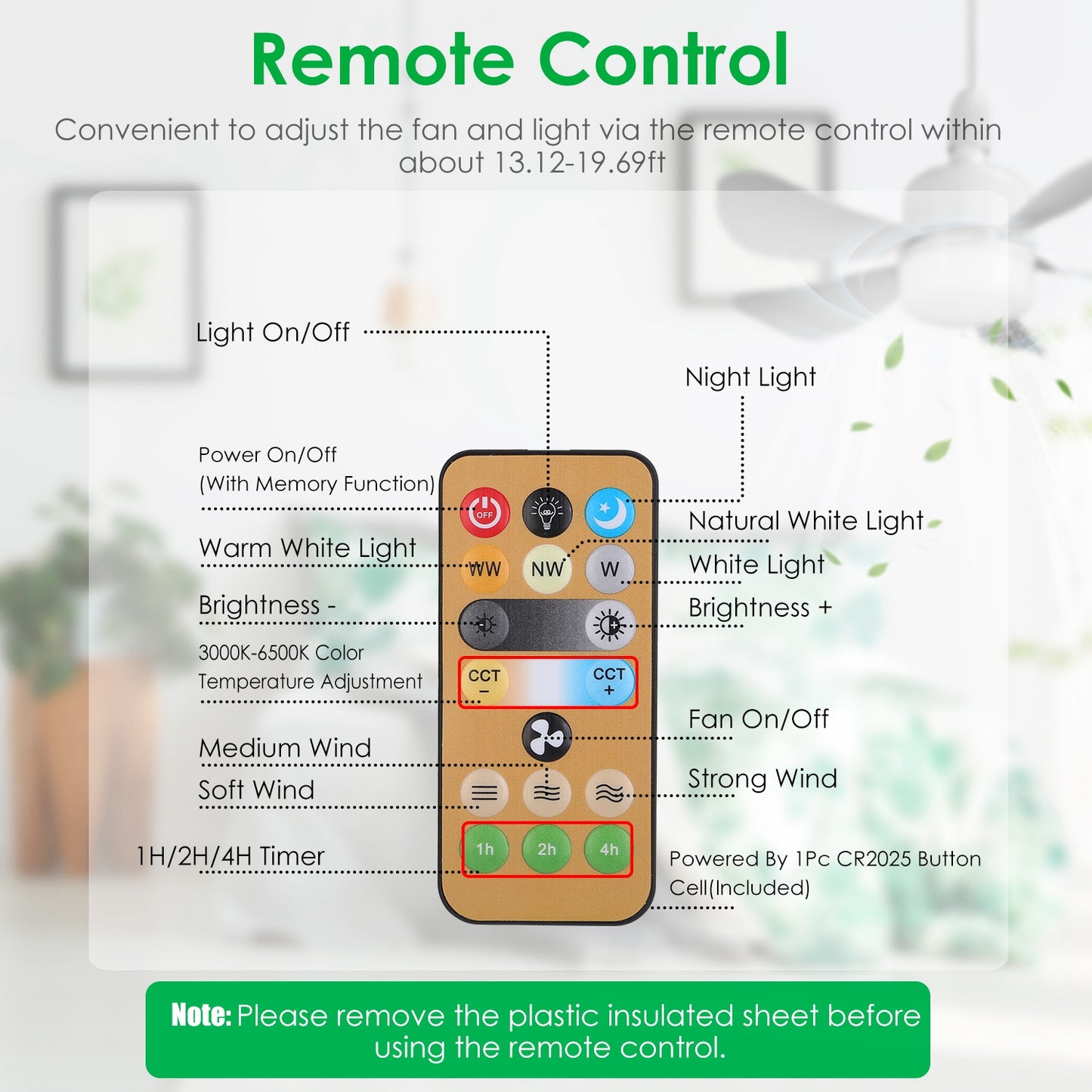 12W LED Ceiling Fan with Light 3-Speed Dimmable Smart Remote