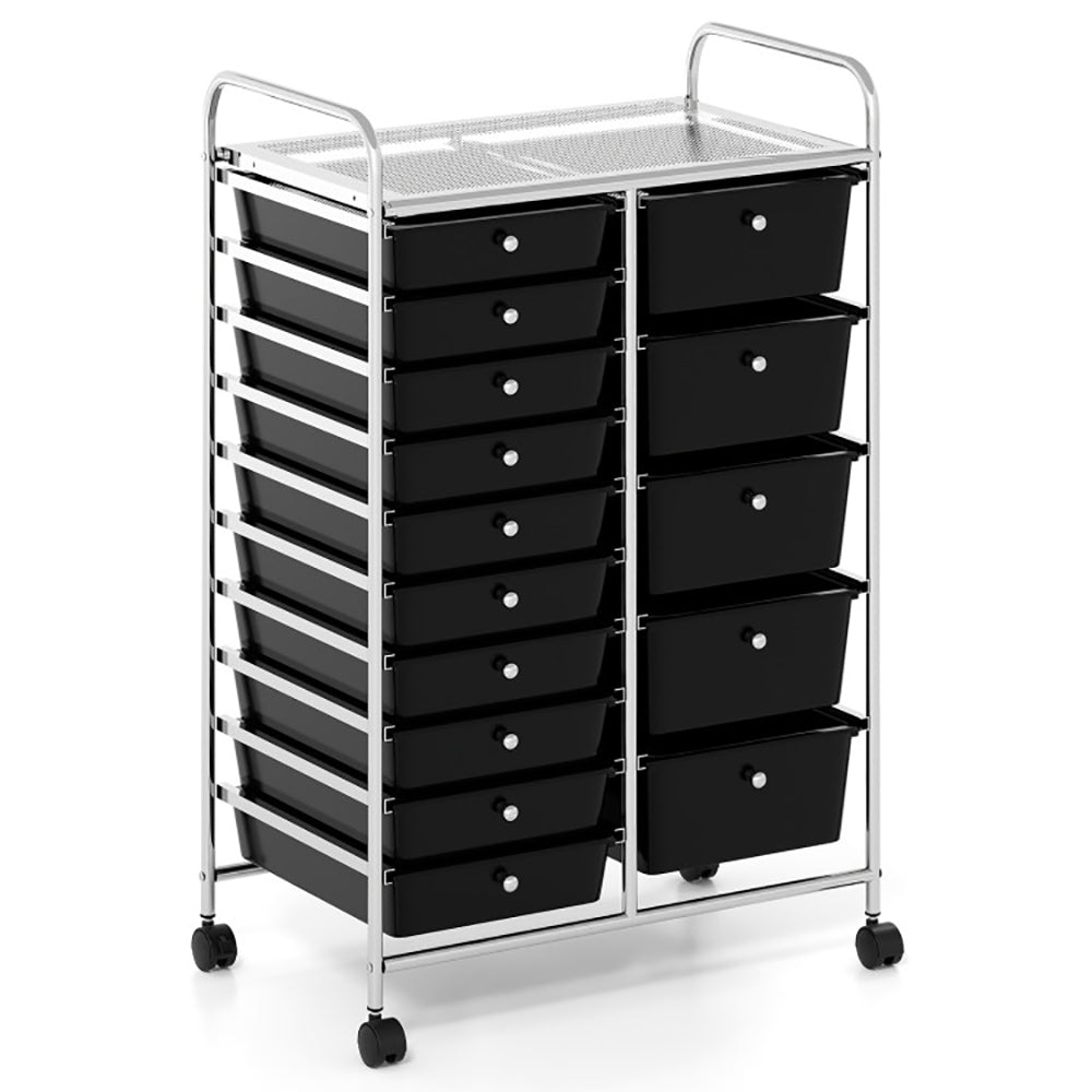 15-Drawer Rolling Storage Cart – Metal Frame Organizer Trolley