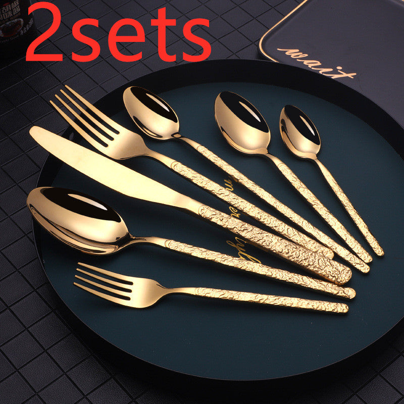 Embossed Textured Handle Steak Knife Set – Western Style Cutlery
