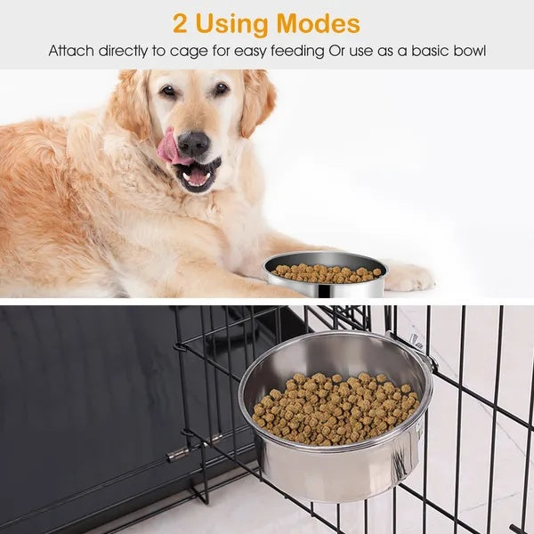 Detachable Pet Food & Water Bowl with Clamp Holder – No-Spill Cage Feeder for Dogs, Cats & Small Animals