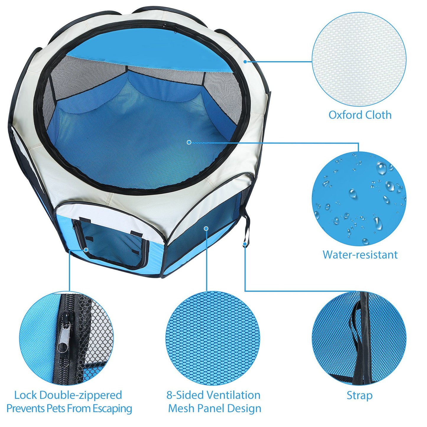 Pink & Blue Portable Foldable Pet Tent Exercise Pen – Indoor & Outdoor Kennel with Removable Zipper Top & Bottom, Water-Resistant for Dogs, Cats & Small Pets