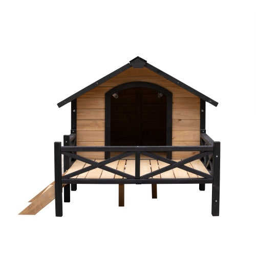 Large Outdoor Wooden Dog Kennel with Porch – Cabin-Style Weatherproof Dog House