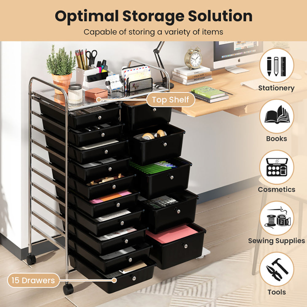 15-Drawer Rolling Storage Cart – Metal Frame Organizer Trolley