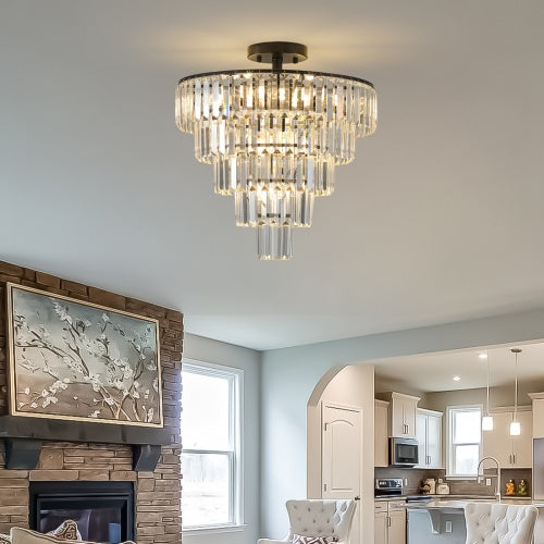 Large Black Crystal Chandelier Modern Luxury Ceiling Light Fixture