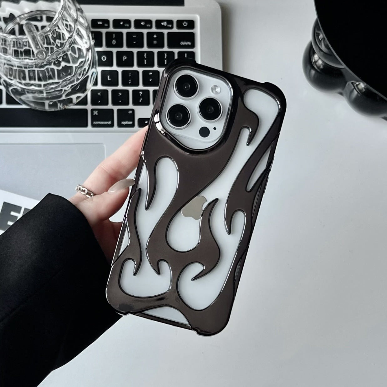 Electroplating Flame Pattern Hollow Soft Shell Phone Case