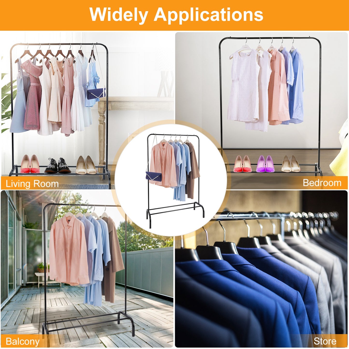 Freestanding Garment Rack with Bottom Shelf – 33lbs Heavy Duty Clothing Rack Organizer