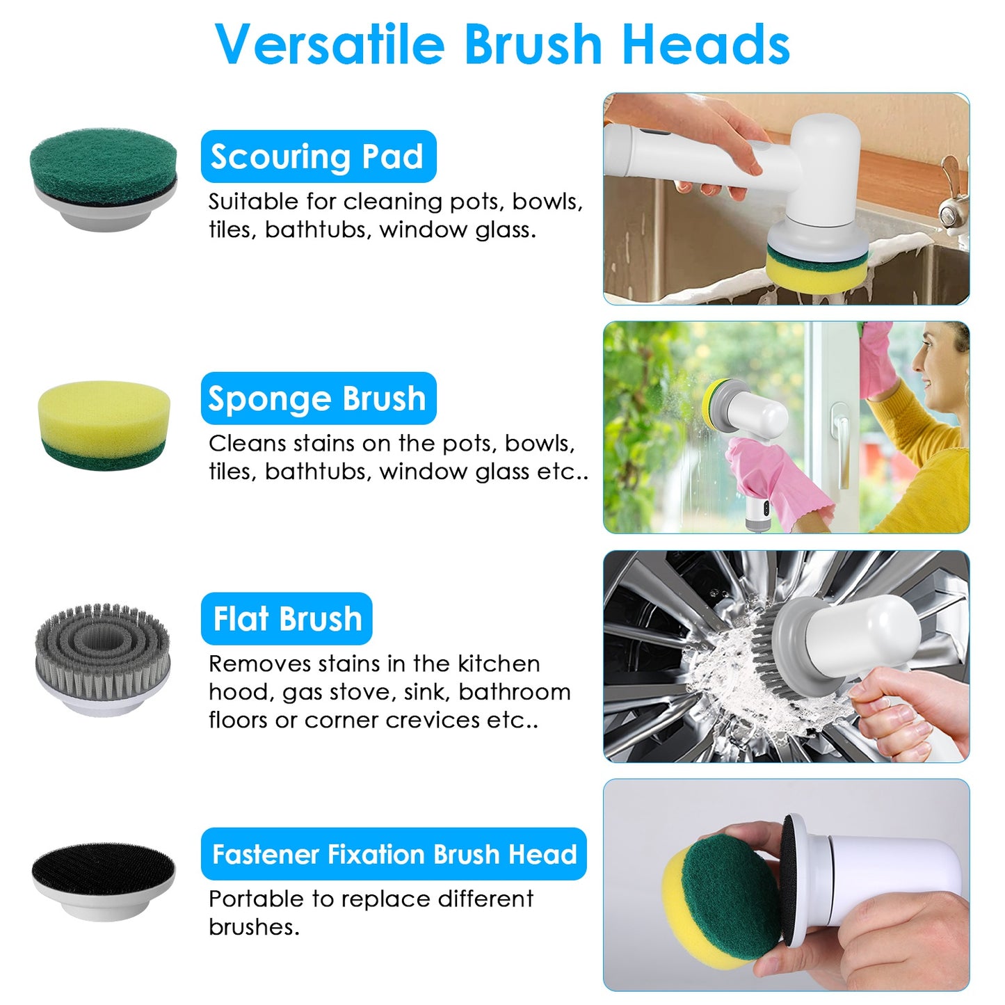 Cordless Electric Spin Scrubber Rechargeable Cleaning Brush Set