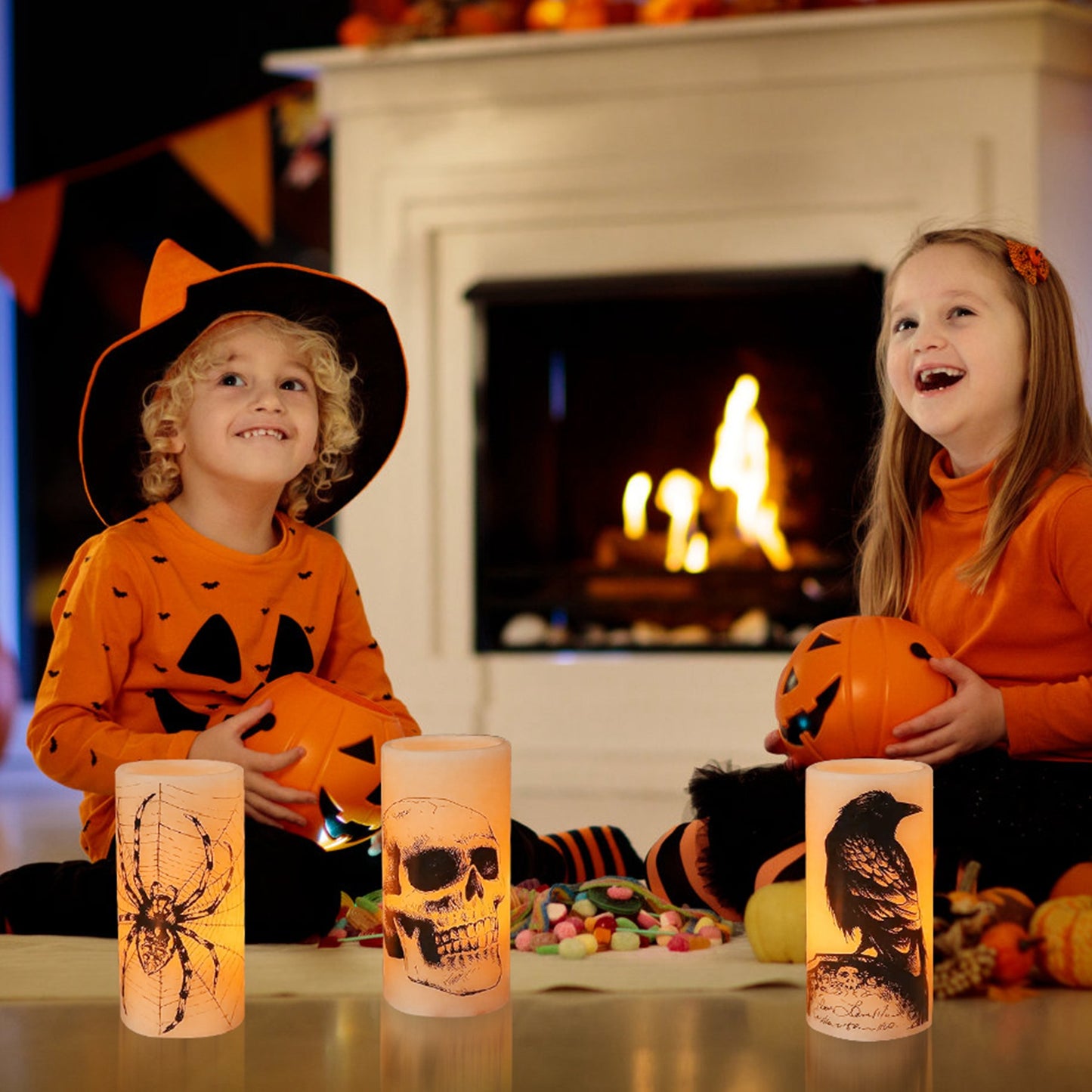 3-Pack Halloween Flameless Candles – Battery Operated Warm Orange LED with Timer