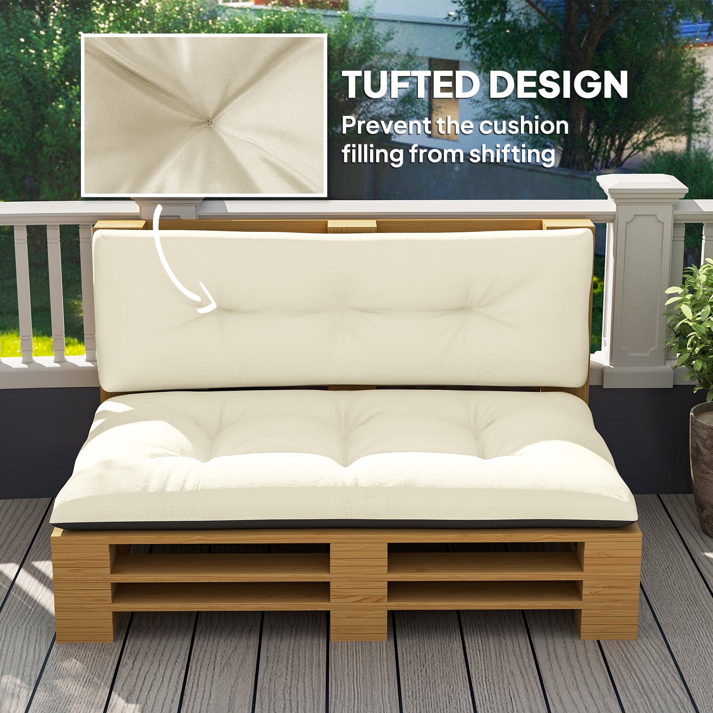 2-Seater Outdoor Pallet Cushions – 3.9in Thick Tufted Replacement Pads, Cream White