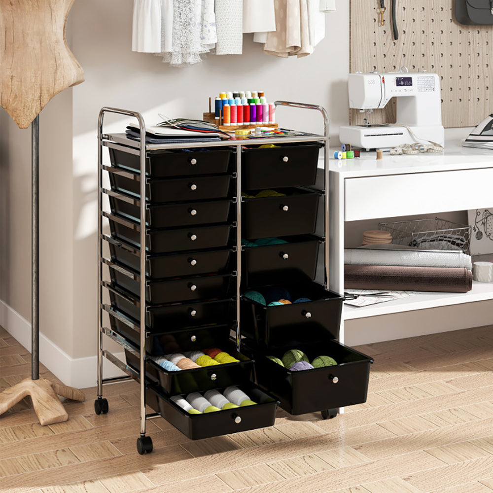 15-Drawer Rolling Storage Cart – Metal Frame Organizer Trolley