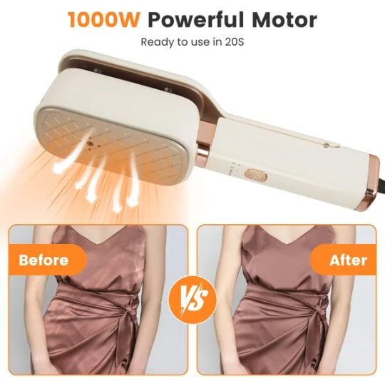 3-in-1 Handheld Travel Garment Steamer – 1000W, 180° Rotating Head, Flat Iron & Clip, Dry & Wet Ironing, 20oz Leak-Proof Tank, Lightweight for Home & Travel