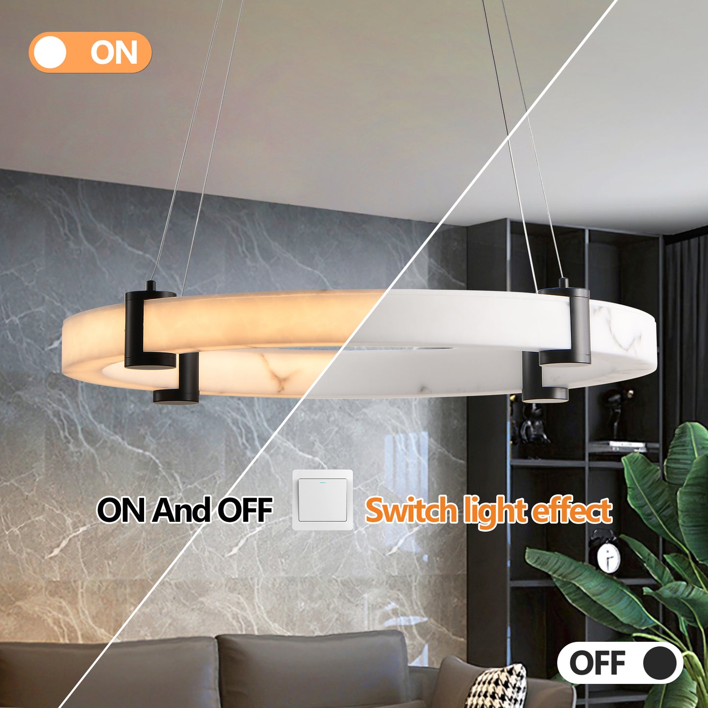Modern LED Ring Pendant Light 24-Inch Marble Finish Chandelier