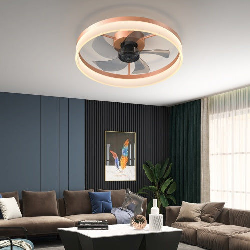 Slim Modern Ceiling Fan with Dimmable LED Light Recessed Mount