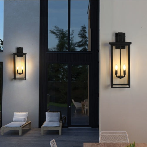 26-Inch Modern Outdoor Wall Lantern Black Metal Clear Glass