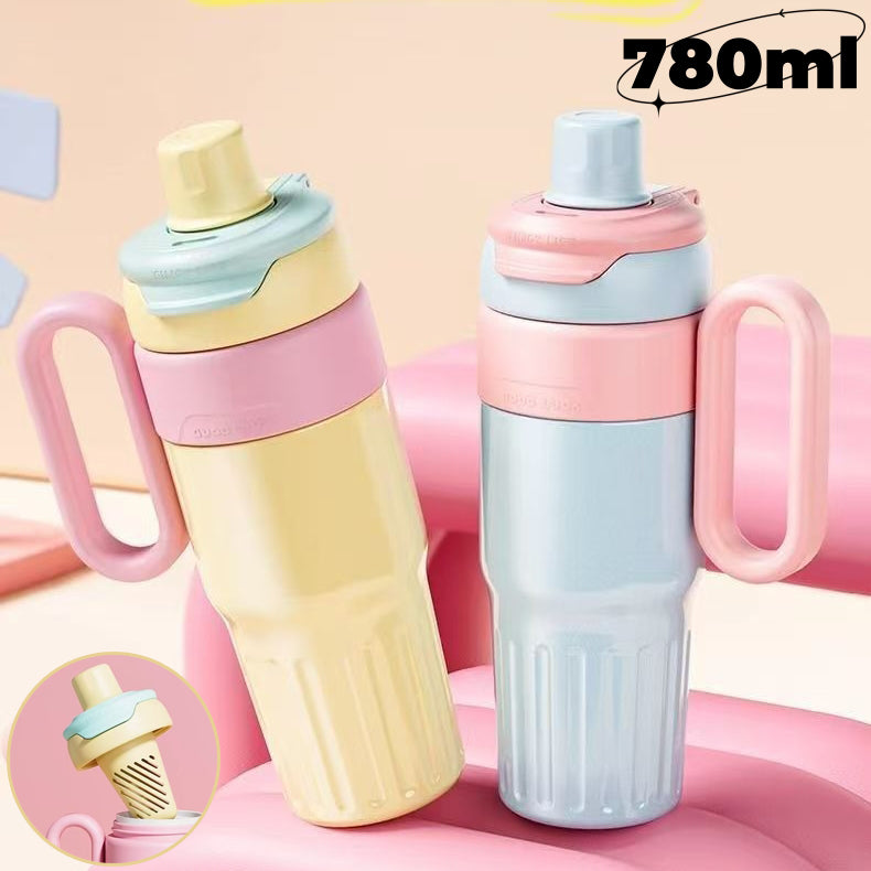780ml Gradient Stainless Steel Thermal Cup – Large Capacity Coffee & Drink Thermos with Lid and Straw