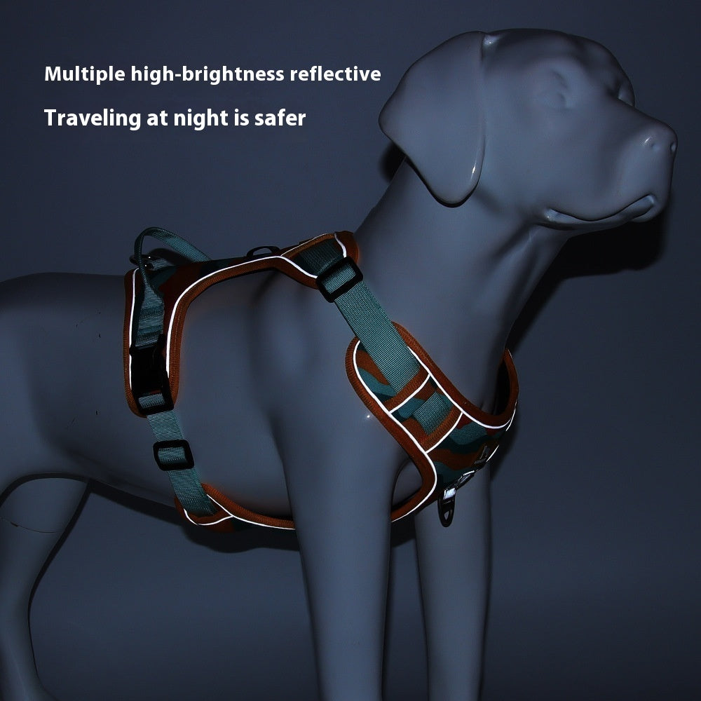 Reflective Dog Chest & Back Harness with Hand-Held Rope Leash – Secure Commuter Walking Gear