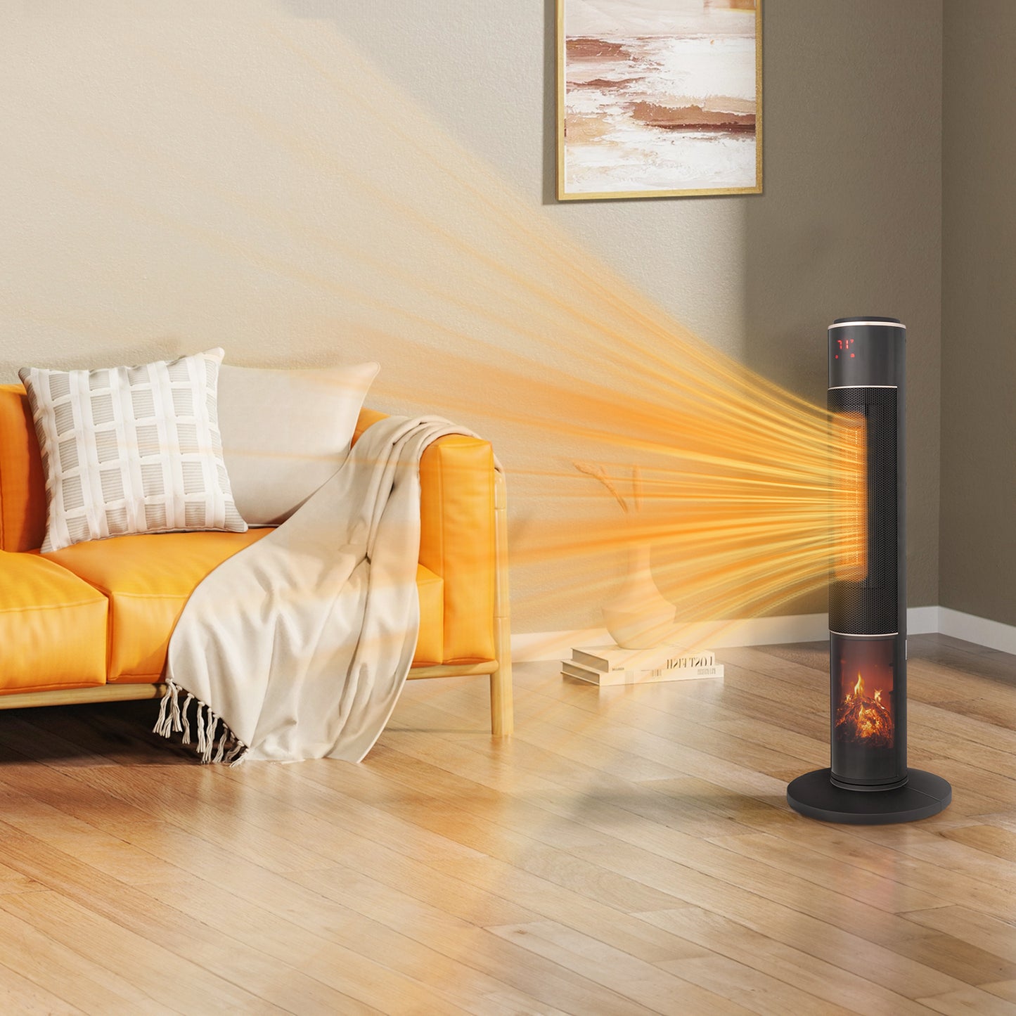 33-Inch Tower Space Heater 1500W 3D Flame Oscillating Portable