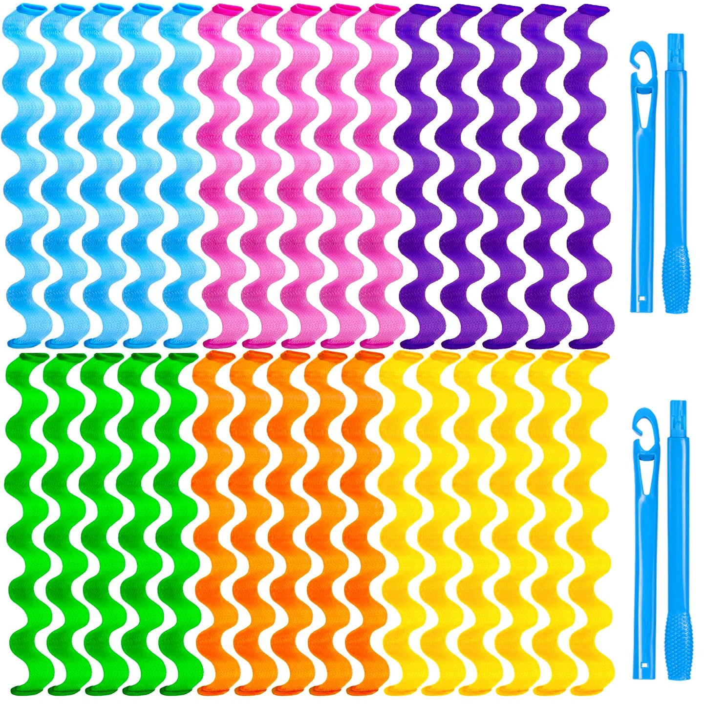 30PCS Heatless Hair Curlers – 6-Color Wave Curl Styling Kit With Hooks