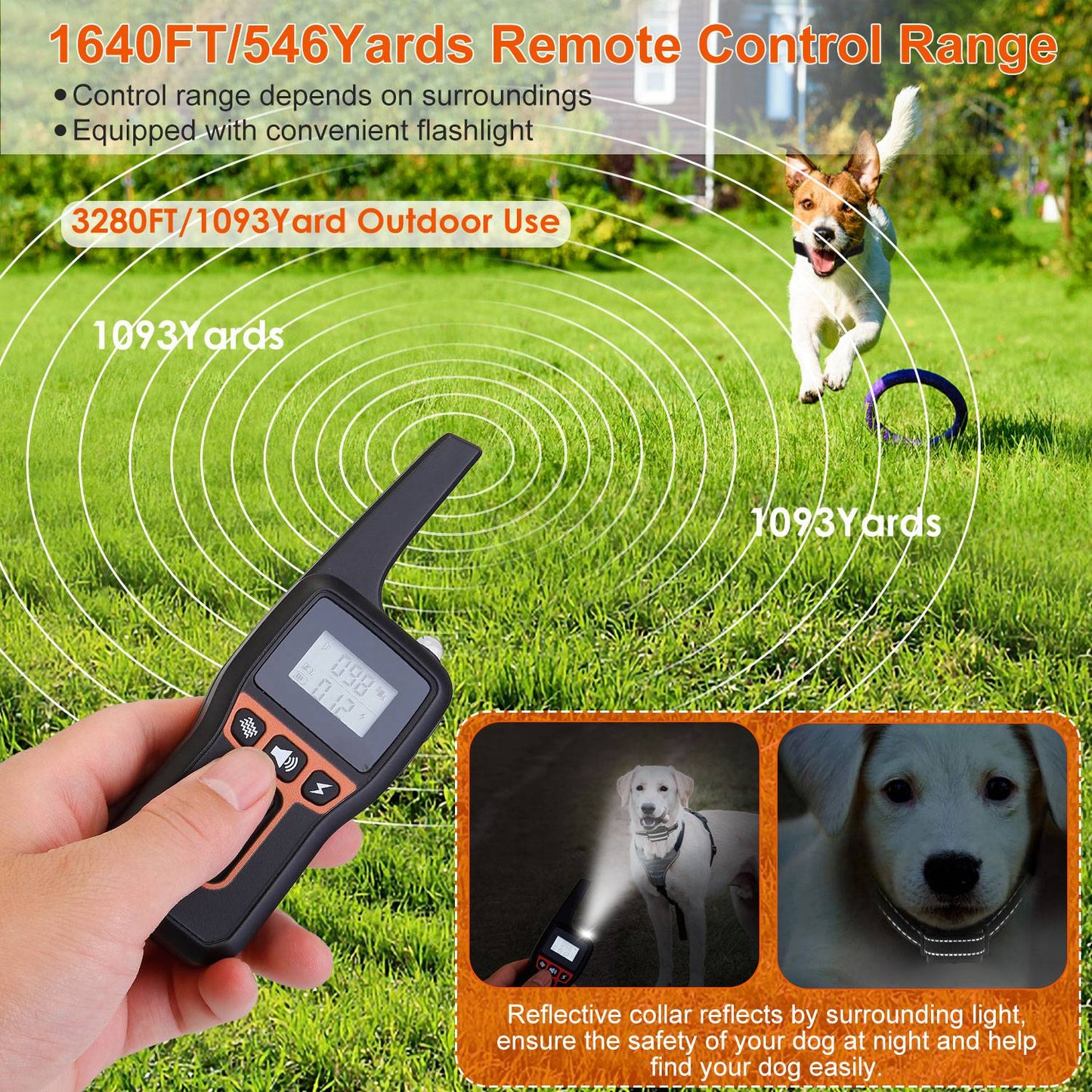 3280FT Dog Training Collar IP67 Waterproof Rechargeable Pet Trainer Beep, Vibration & Shock 3 Channels with Flashlight – Collar or Receiver Only