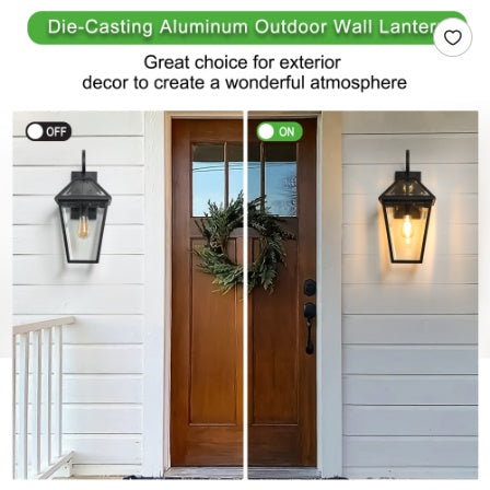2-Pack 21-Inch Outdoor Wall Lantern Modern Black Metal & Clear Glass