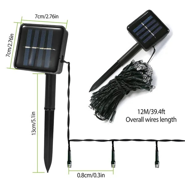 12M LED Solar String Lights Fairy Outdoor Garden Decor