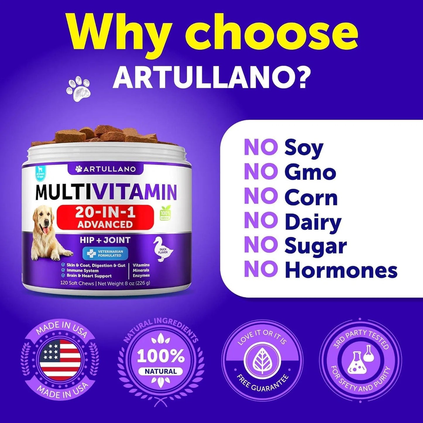20-in-1 Dog Multivitamin Chews – Joint, Immunity & Health Support for Puppies & Seniors (120 Chews)