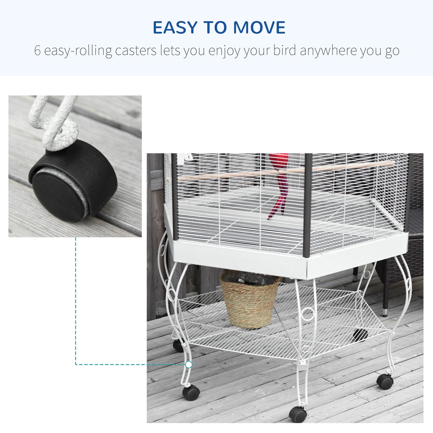 77” Hexagon Portable Flight Bird Cage Aviary with Covered Canopy & Storage Shelf