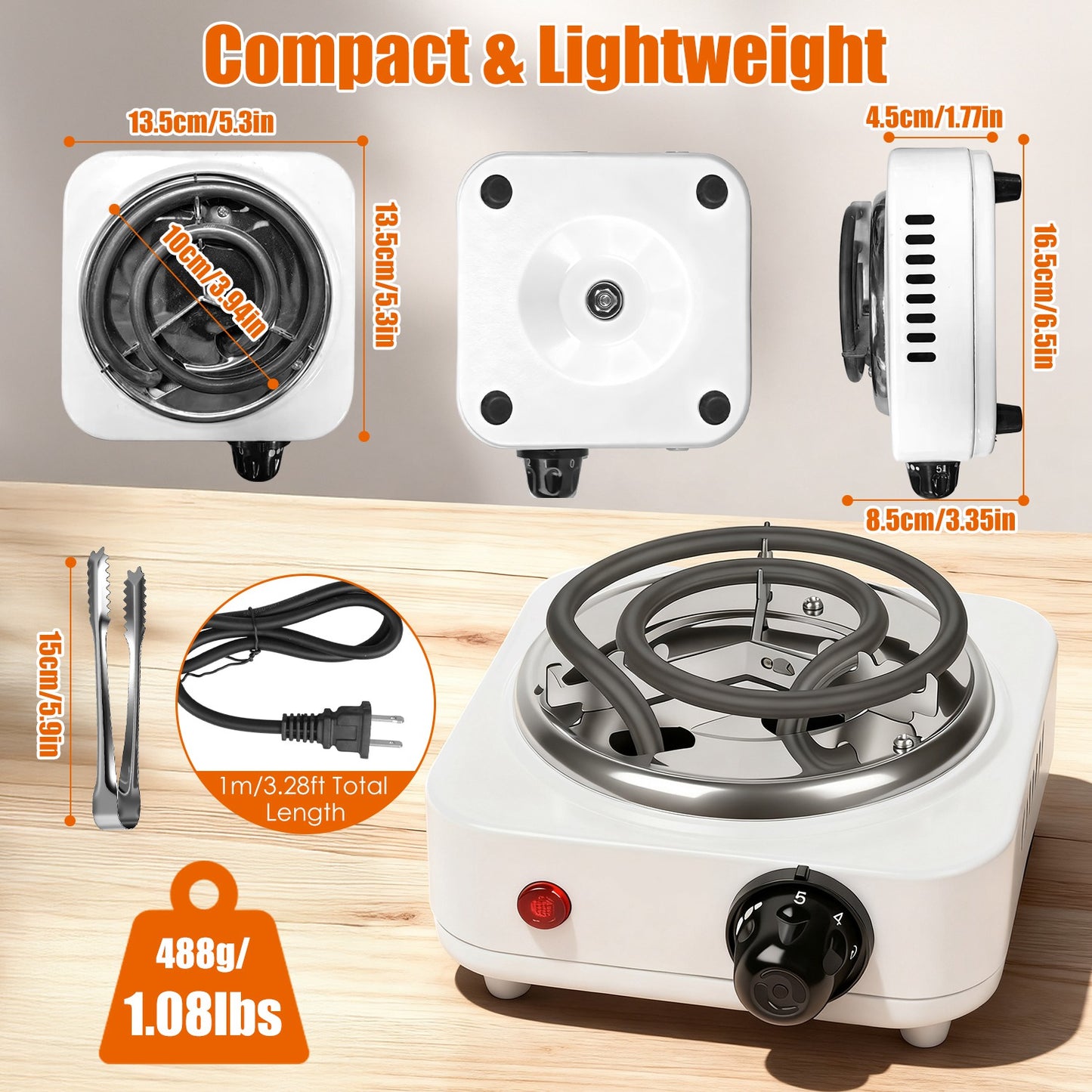 500W Electric Charcoal Burner for Hookah – 5-Level Thermostat with Grill & Tongs