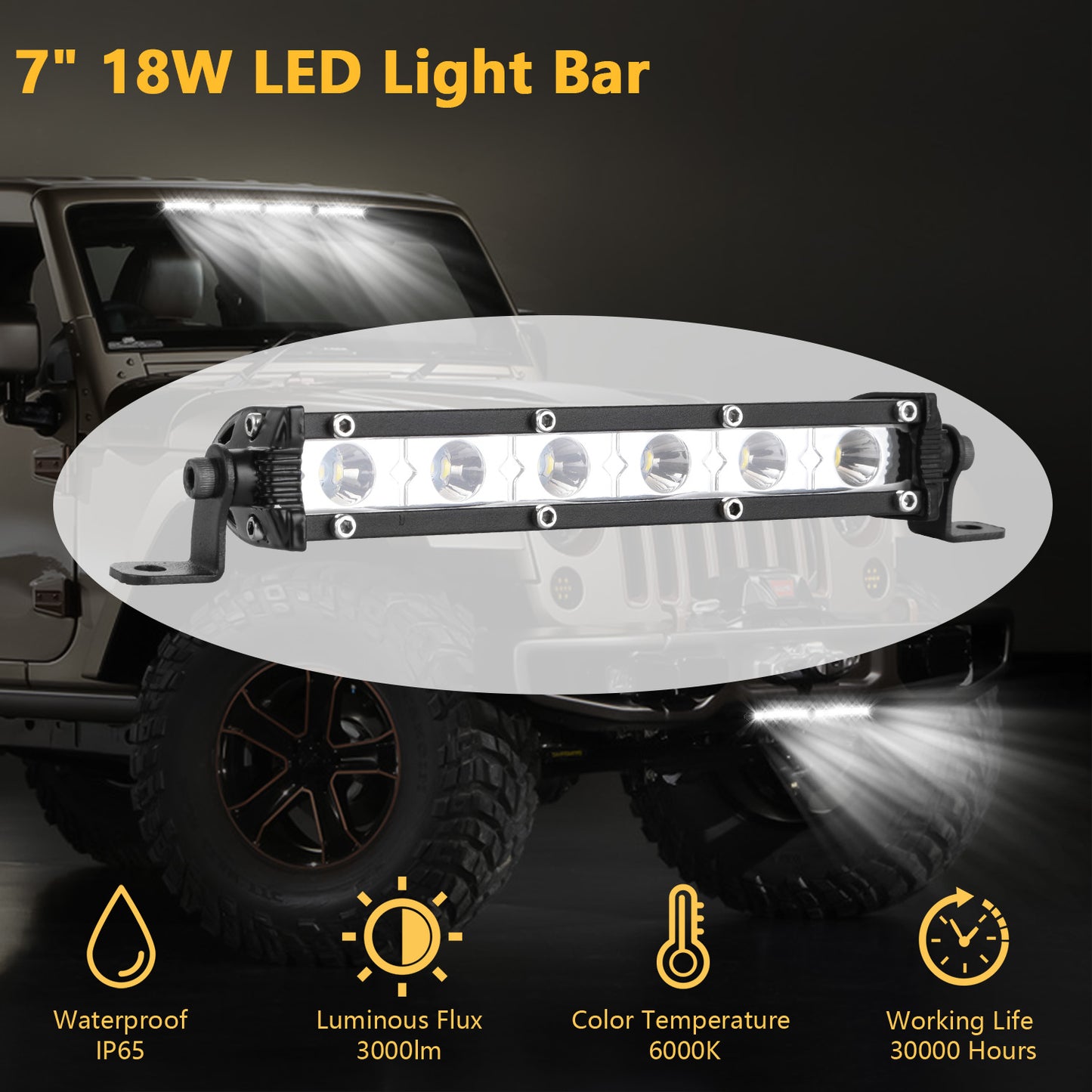 7-Inch LED Light Bar 18W Single Row Offroad Work Light