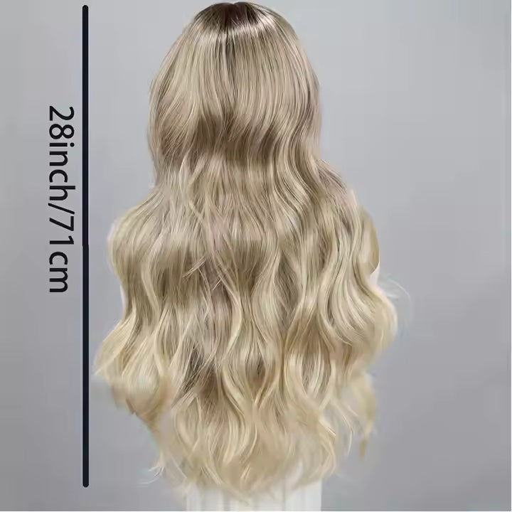 European & American T-Part Lace Wavy Curly Gold Ombre Wig