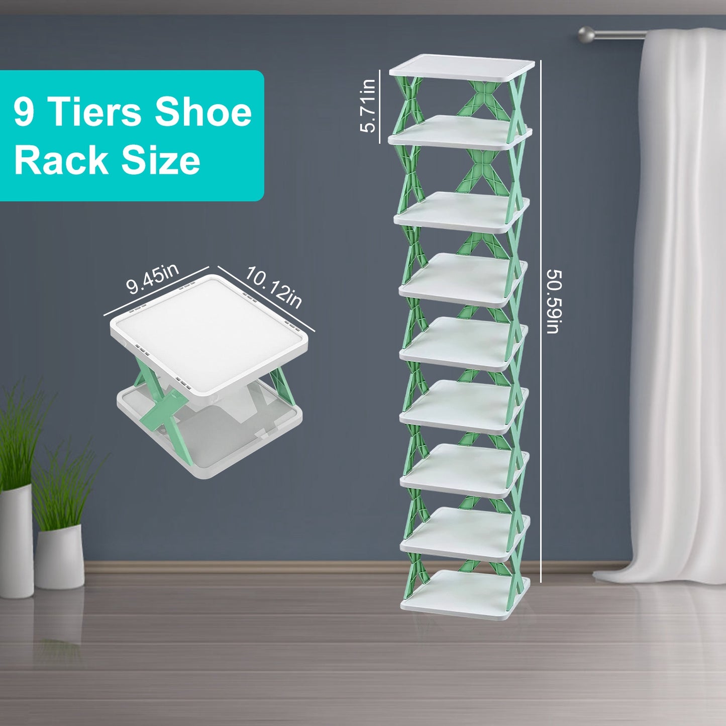 9-Tier Narrow Entryway Shoe Rack – Vertical Plastic Shoe Organizer, Space-Saving Free-Standing Shelf