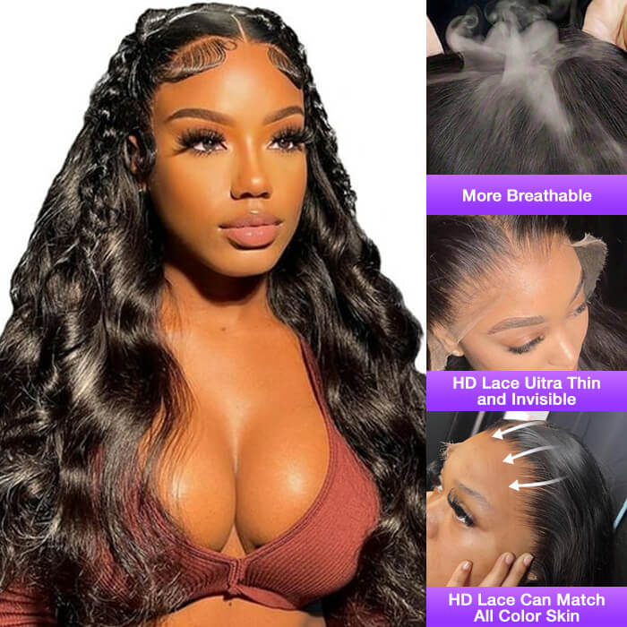 13x4 Lace Front Human Hair Wig – Natural Color Body Wave, Pre-Plucked Hairline