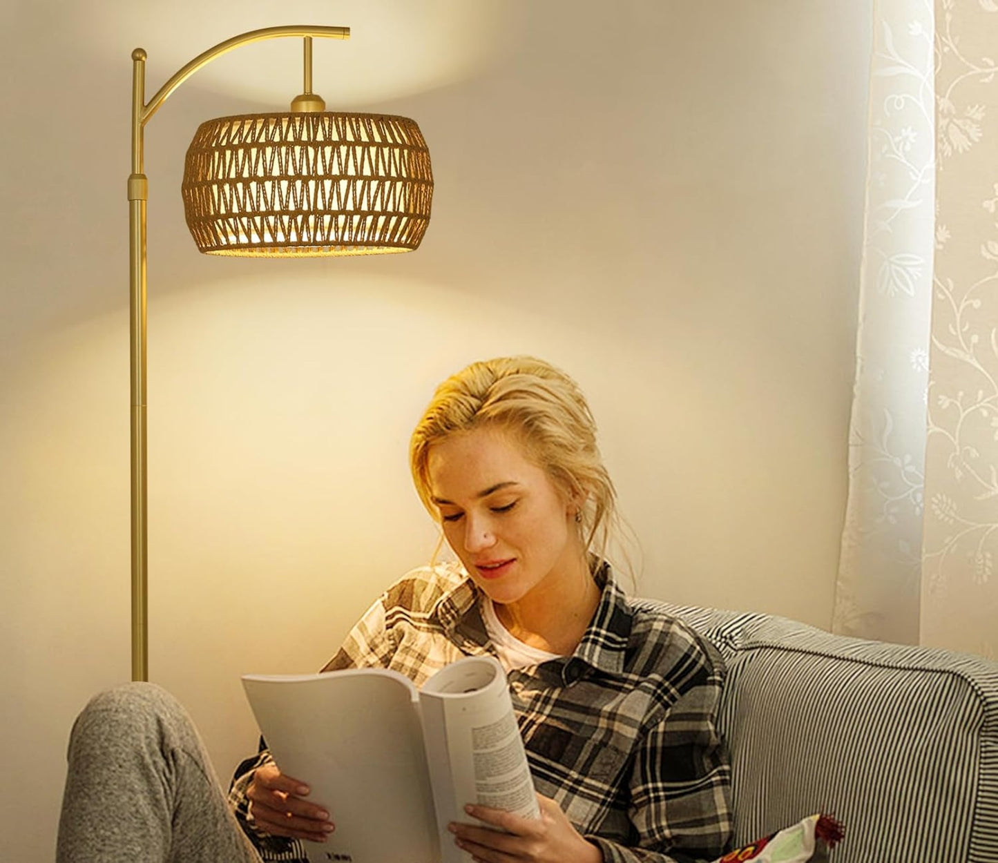 LED Gold Floor Lamp 3 Color Temperatures Remote Dimmable
