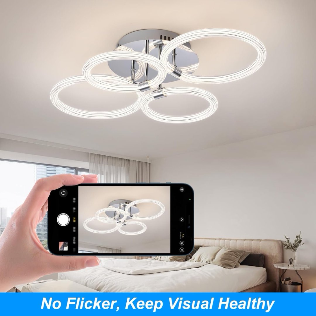 Modern LED Flush Mount Ceiling Light 6-Ring Dimmable Remote