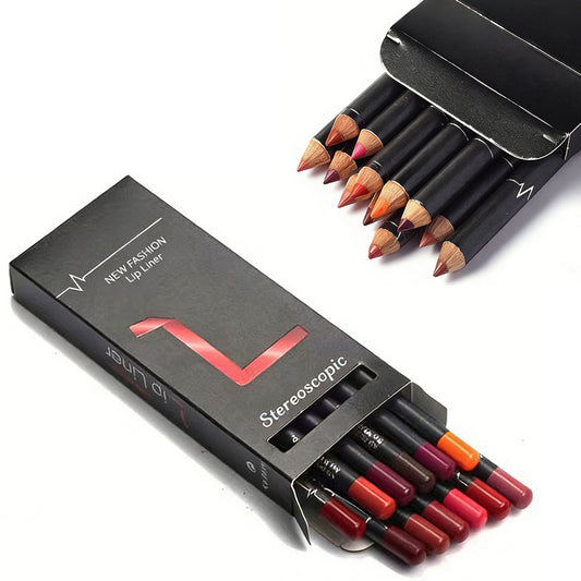 12-Piece Vegan Lip Liner Pencil Set – High-Pigment Natural Shades, Ultra-Fine Soft Pencils, Long-Lasting Wear