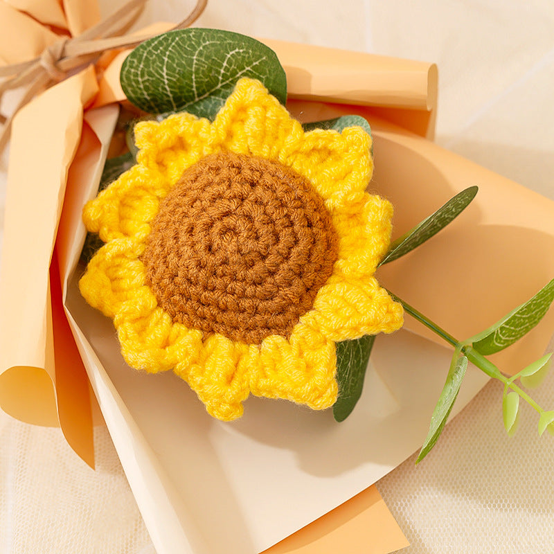 Mini Sunflower Hand-Woven Wool Bouquet – Knitted Flower Gift for Teacher’s Day, Christmas & Valentine’s