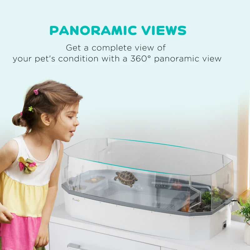 PawHut Turtle Tank Kit – Aquarium with Basking Platform, Water Pump & Filter, Reptile Habitat, Easy-Clean Design, Multi-Functional Aquarium