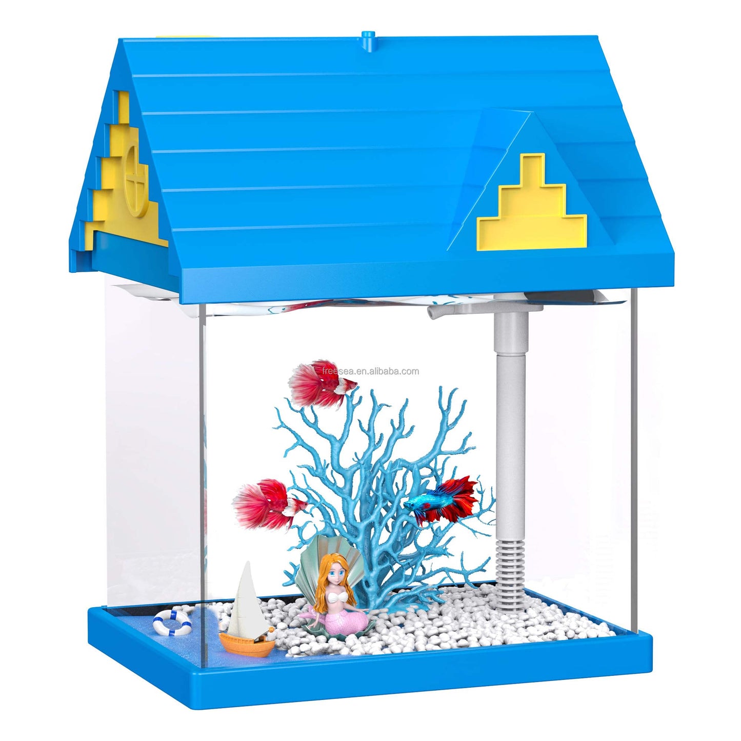 .FREESEA 2-Gallon Acrylic Fish Tank with LED Light & Filter – Fresh-Keeping Aquarium for Shrimp, Jellyfish & Goldfish