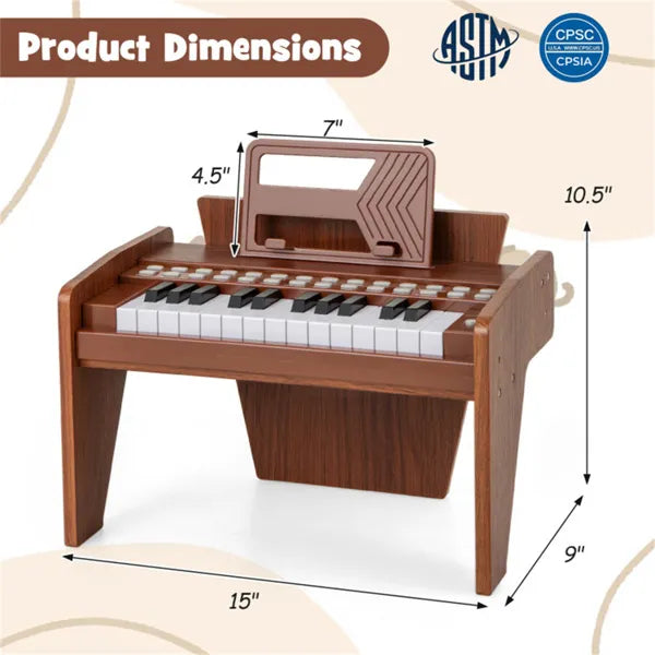 25 Keys Mini Digital Piano for Kids – Lighted Teaching Mode with 6 Tones & 15 Demo Songs