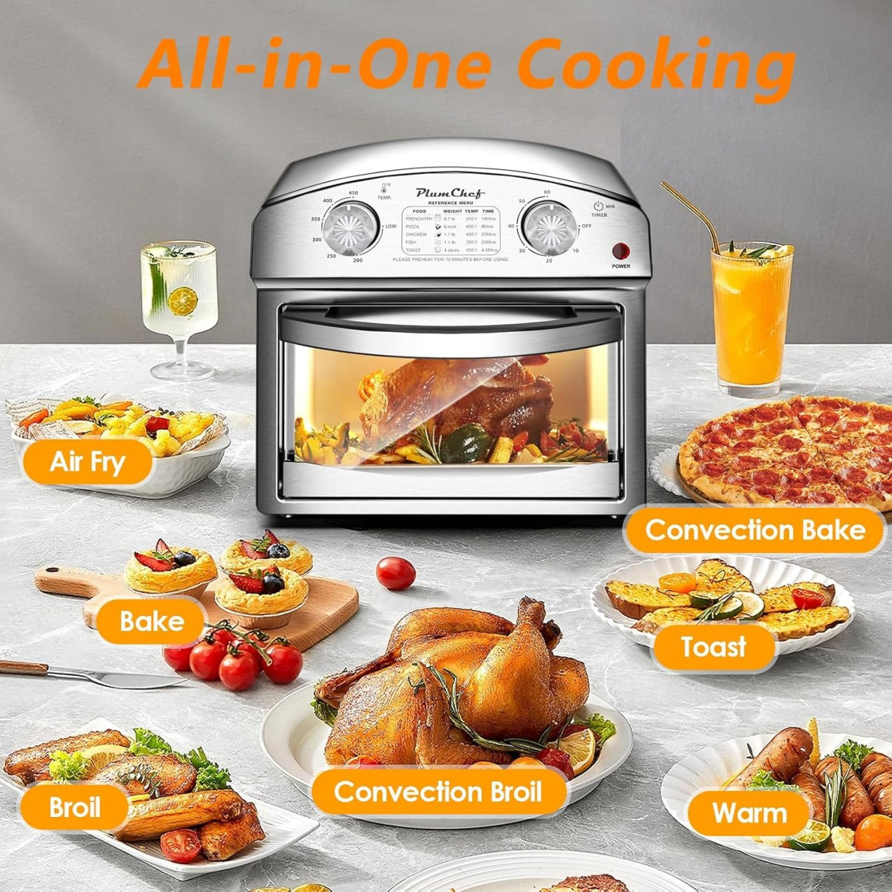 12.5 Qt Stainless Steel Air Fryer Dual Knob Preset Timer