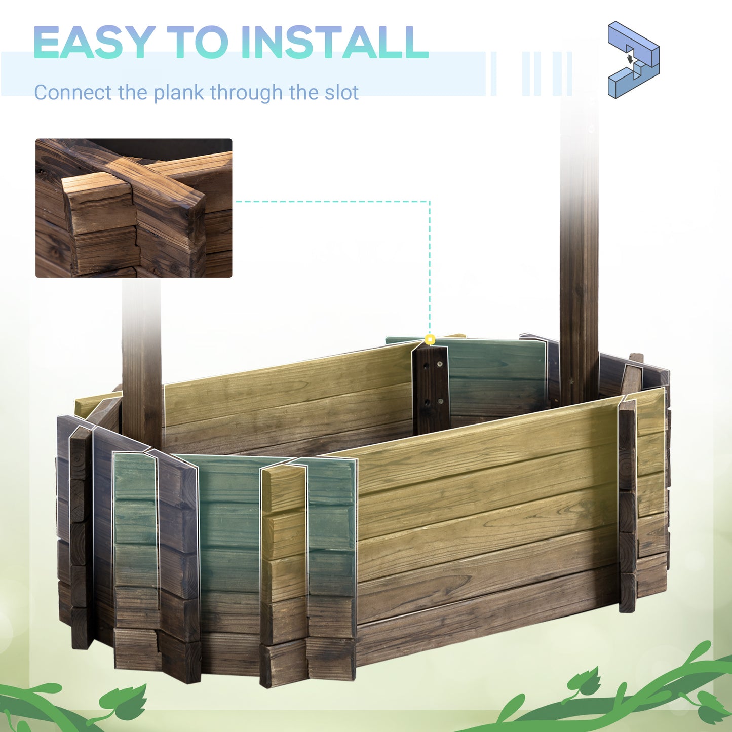 Wishing Well Wooden Planter – Raised Garden Bed for Outdoor Flowers & Garden Decor