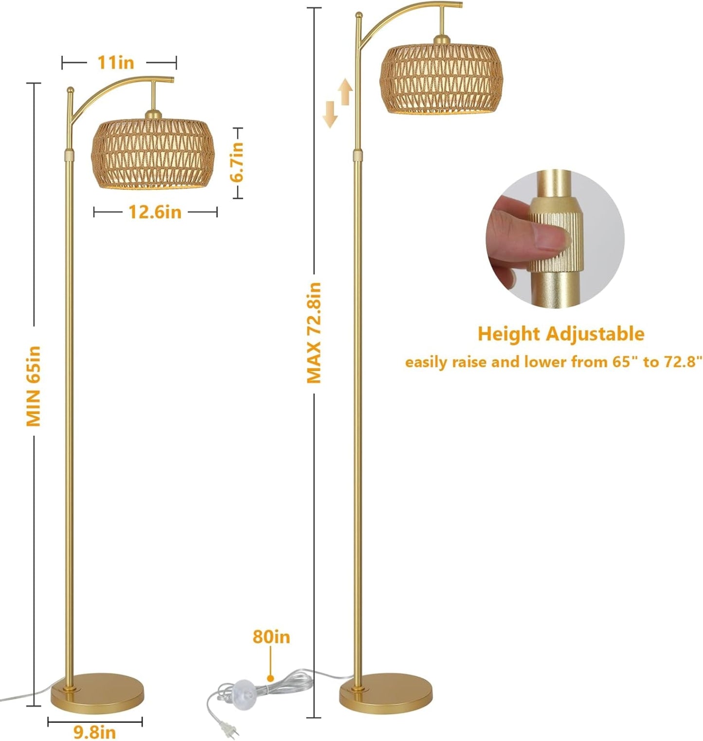 LED Gold Floor Lamp 3 Color Temperatures Remote Dimmable