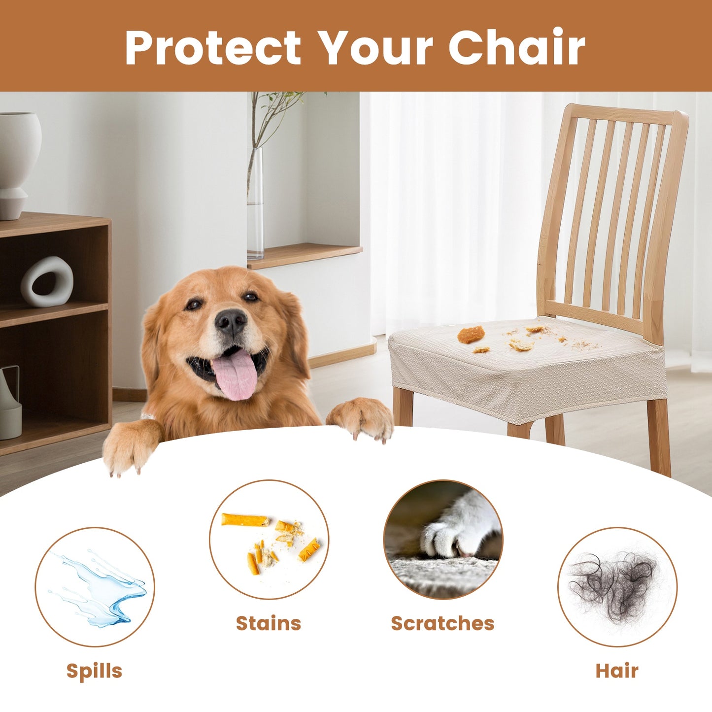 4-Pack Waterproof Dining Chair Slipcovers – Stretchable, Removable & Washable Jacquard Seat Covers